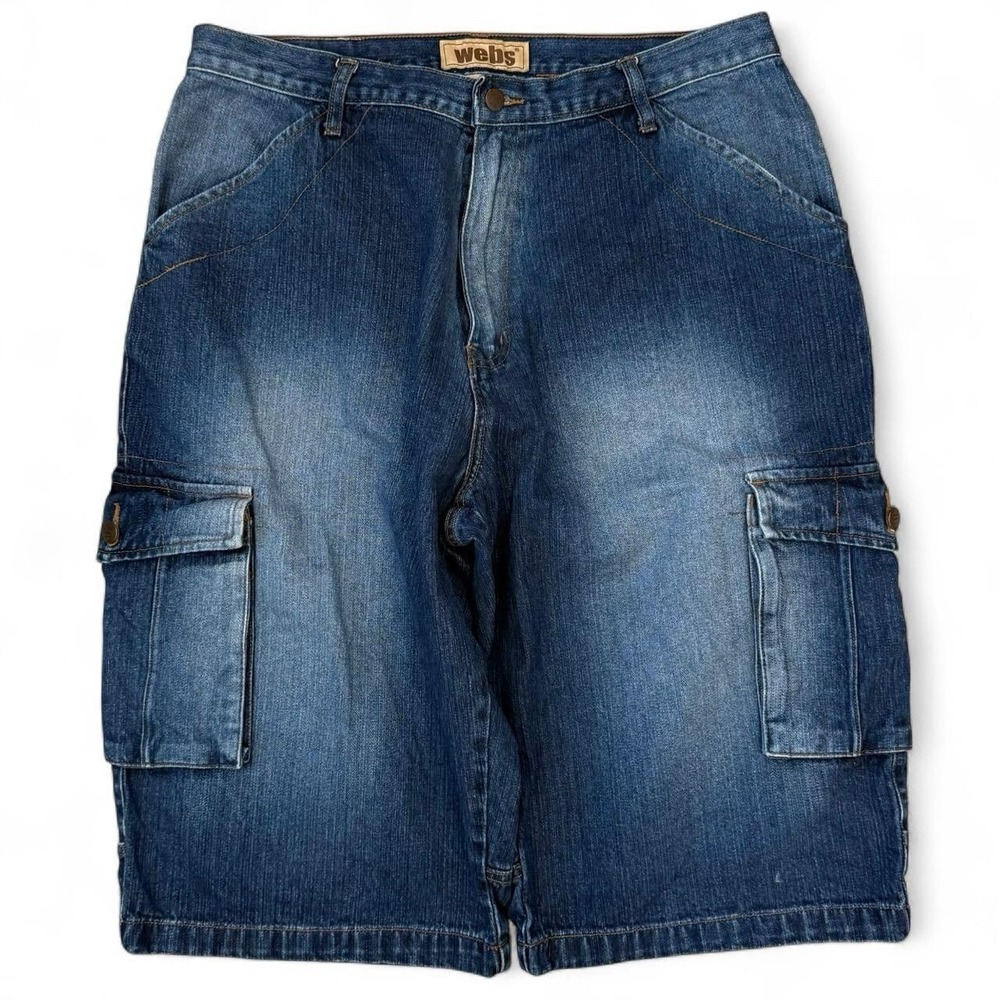 Vintage Webs Baggy Wide Leg Faded Blue Wash Cargo Jean Shorts Men's 36 Jorts Y2K